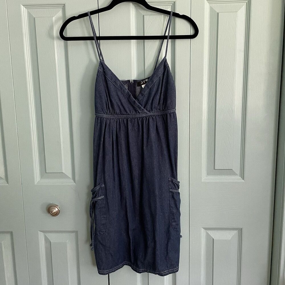 JFW Y2K Babydoll Denim Dress Juniors 5/6 V-Neck Spaghetti Strap Knee Length